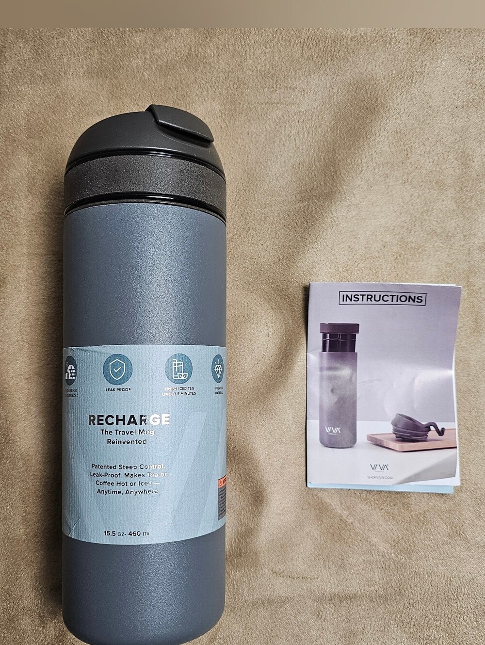 Viva Recharge The Travel Mug Reinvented - Slate Gray - 15.5 Oz